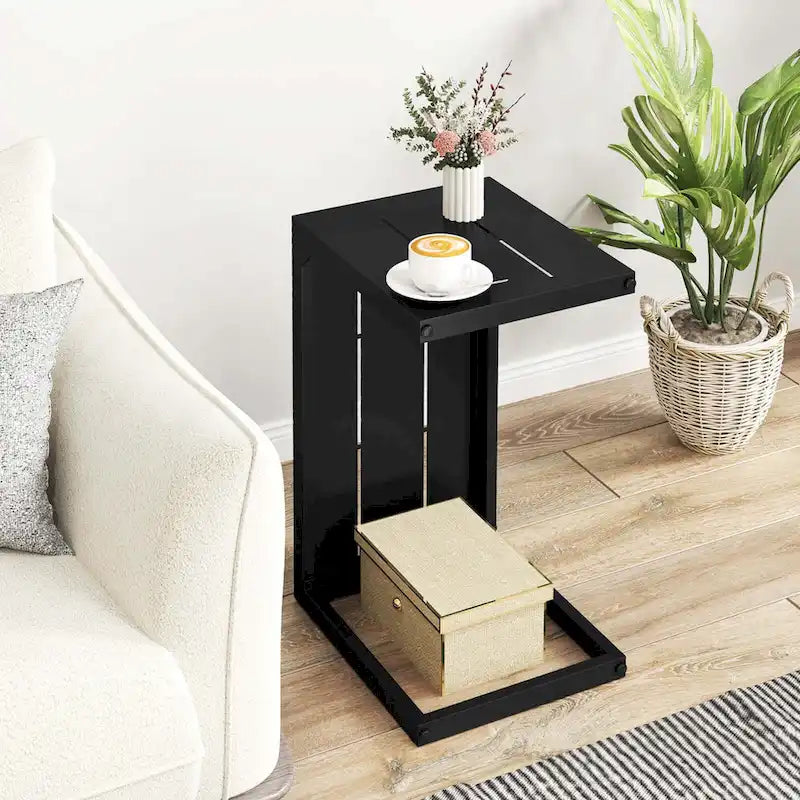 1/2 pièces Table d'appoint en C avec patins réglables 2-en-1