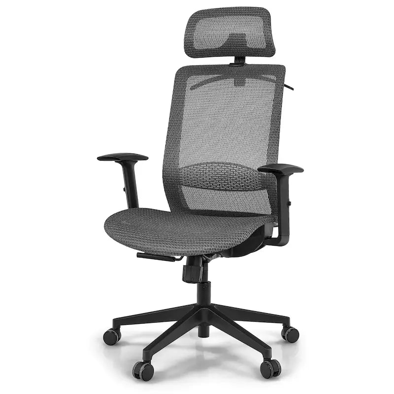 Fauteuil de bureau ergonomique inclinable et pivotant à haut dossier en maille – Voir détails