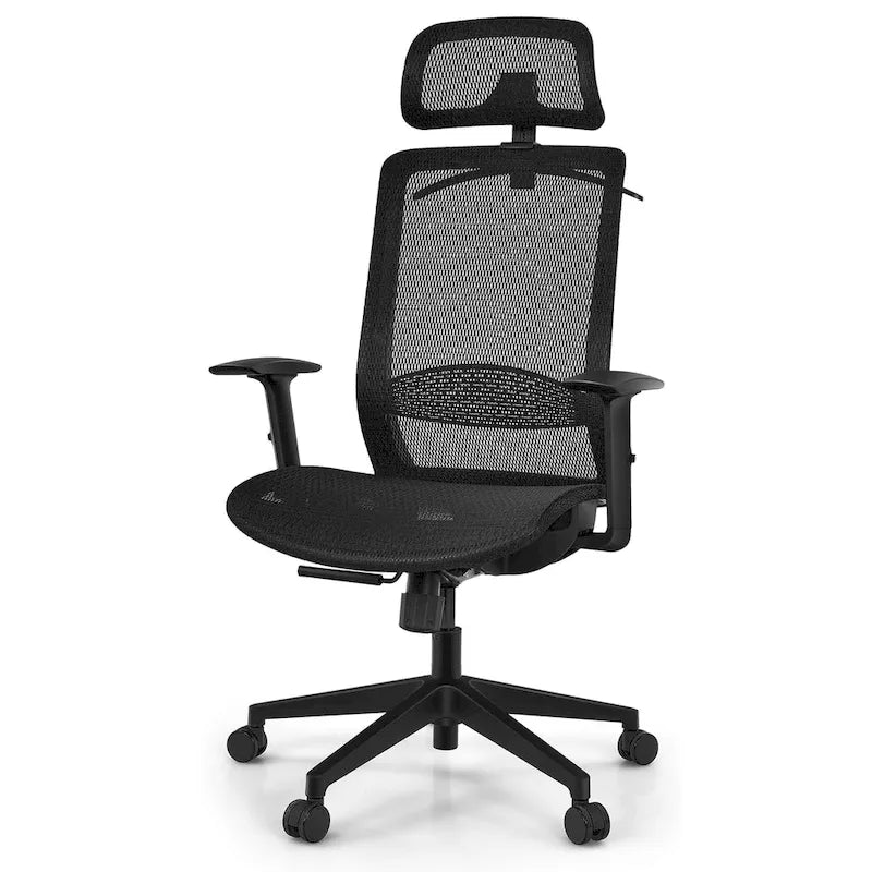Fauteuil de bureau ergonomique inclinable et pivotant à haut dossier en maille – Voir détails