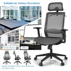 Fauteuil de bureau ergonomique inclinable et pivotant à haut dossier en maille – Voir détails