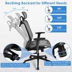 Fauteuil de bureau ergonomique inclinable et pivotant à haut dossier en maille – Voir détails