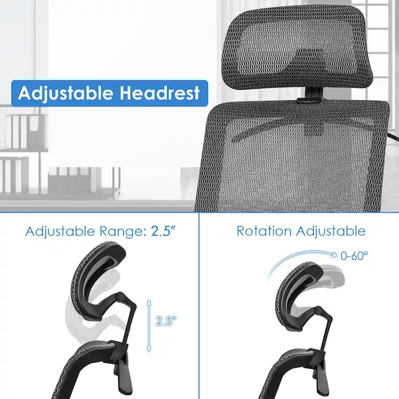 Fauteuil de bureau ergonomique inclinable et pivotant à haut dossier en maille – Voir détails