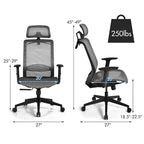 Fauteuil de bureau ergonomique inclinable et pivotant à haut dossier en maille – Voir détails