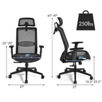 Fauteuil de bureau ergonomique inclinable et pivotant à haut dossier en maille – Voir détails