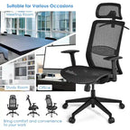 Fauteuil de bureau ergonomique inclinable et pivotant à haut dossier en maille – Voir détails