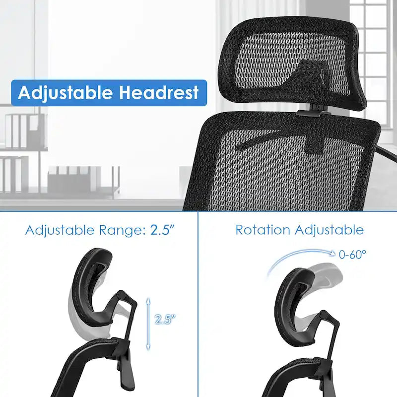 Fauteuil de bureau ergonomique inclinable et pivotant à haut dossier en maille – Voir détails