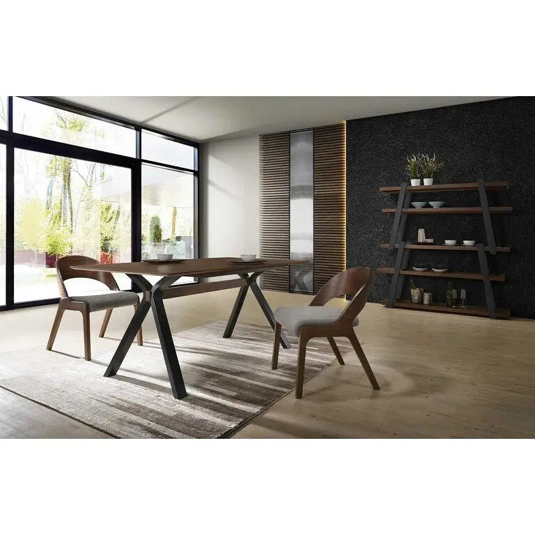 Chaise de salle à manger moderne en noyer et tissu gris (lot de 2)