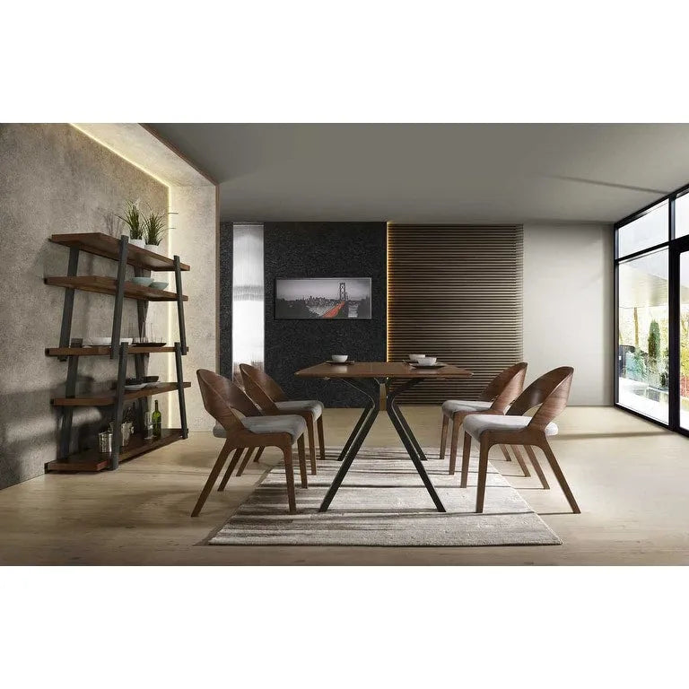 Chaise de salle à manger moderne en noyer et tissu gris (lot de 2)