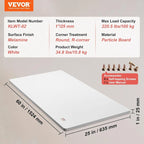 Plateau de table rectangulaire 60 x 25 pouces pour bureau assis-debout réglable, blanc - 34.8