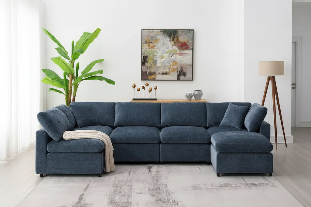 U Shaped Modular Cloud Sofa with Ottoman, Convertible Sleeper Sofa