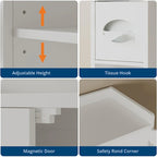 Meuble de Rangement au-dessus des Toilettes avec Porte Coulissante, Meuble de Rangement Blanc au-dessus des Toilettes
