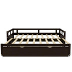 Lit de repos double extensible en pin noir avec lit gigogne – Cadre robuste et sommier à lattes inclus