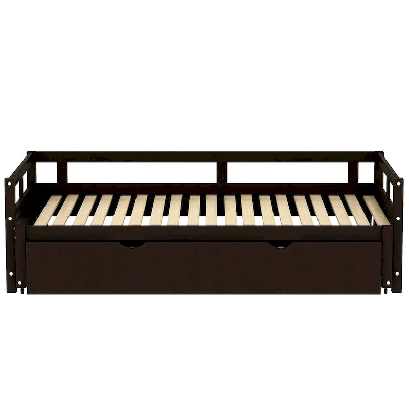 Lit de repos double extensible en pin noir avec lit gigogne – Cadre robuste et sommier à lattes inclus