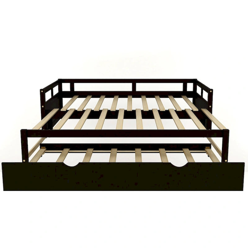 Lit de repos double extensible en pin noir avec lit gigogne – Cadre robuste et sommier à lattes inclus