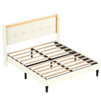Cadre de lit plateforme capitonné blanc Queen Size avec tête de lit, lattes en bois robustes, haute capacité de charge