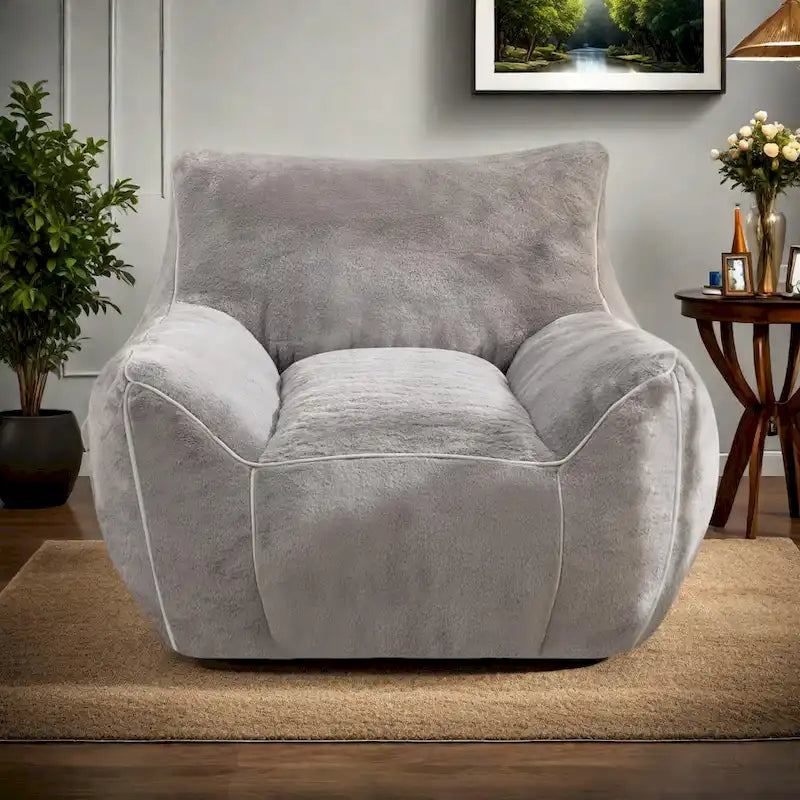 Pouf poire en fausse fourrure avec dossier, rembourrage en mousse déchiquetée haute densité et design polyvalent