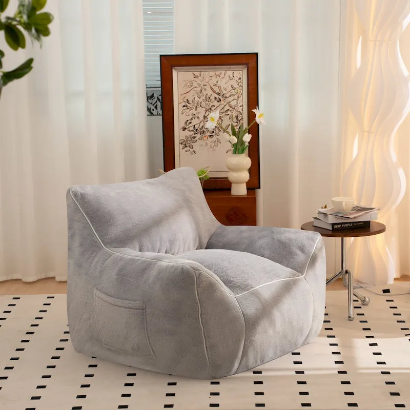 Pouf poire en fausse fourrure avec dossier, rembourrage en mousse déchiquetée haute densité et design polyvalent
