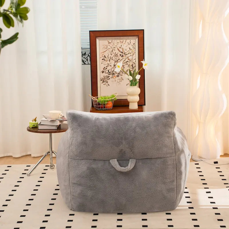 Pouf poire en fausse fourrure avec dossier, rembourrage en mousse déchiquetée haute densité et design polyvalent