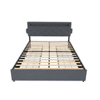 Lit plateforme queen size gris foncé avec 4 tiroirs de rangement, USB et lumières LED