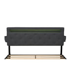 Lit plateforme queen size gris foncé avec 4 tiroirs de rangement, USB et lumières LED