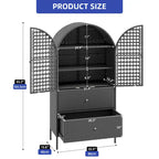 Meuble de rangement de cuisine haut en osier de 165 cm avec arc, armoire de style fermier avec 3 étagères et 2 tiroirs
