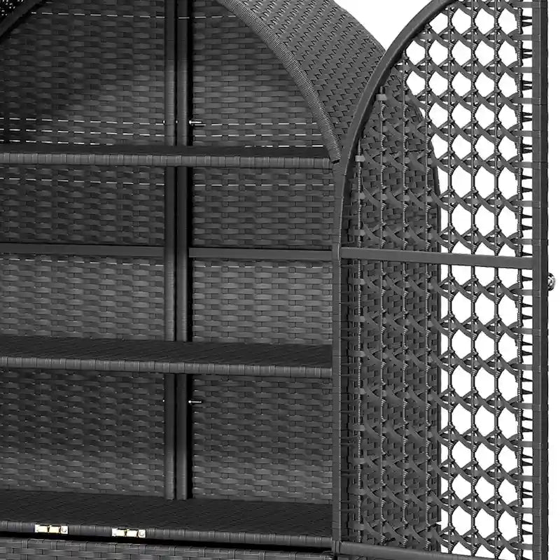 Meuble de rangement de cuisine haut en osier de 165 cm avec arc, armoire de style fermier avec 3 étagères et 2 tiroirs