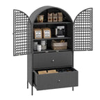 Meuble de rangement de cuisine haut en osier de 165 cm avec arc, armoire de style fermier avec 3 étagères et 2 tiroirs