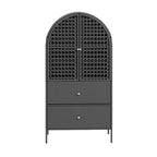 Meuble de rangement de cuisine haut en osier de 165 cm avec arc, armoire de style fermier avec 3 étagères et 2 tiroirs