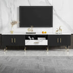 Meuble TV moderne avec 2 armoires et compartiments ouverts, console de télévision pour salon, chambre à coucher