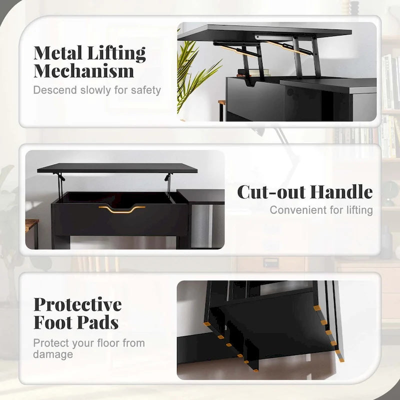 Bureau informatique relevable avec rangements cachés - Voir détails