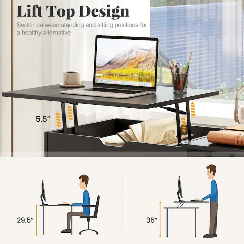 Bureau informatique relevable avec rangements cachés - Voir détails
