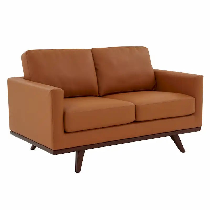 Causeuse moderne en cuir pour 2 personnes avec base en bois de bouleau pour salon, chambre, jardin, lounge - 58.27