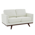 Causeuse moderne en cuir pour 2 personnes avec base en bois de bouleau pour salon, chambre, jardin, lounge - 58.27