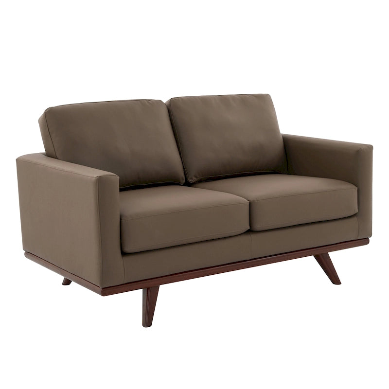 Causeuse moderne en cuir pour 2 personnes avec base en bois de bouleau pour salon, chambre, jardin, lounge - 58.27