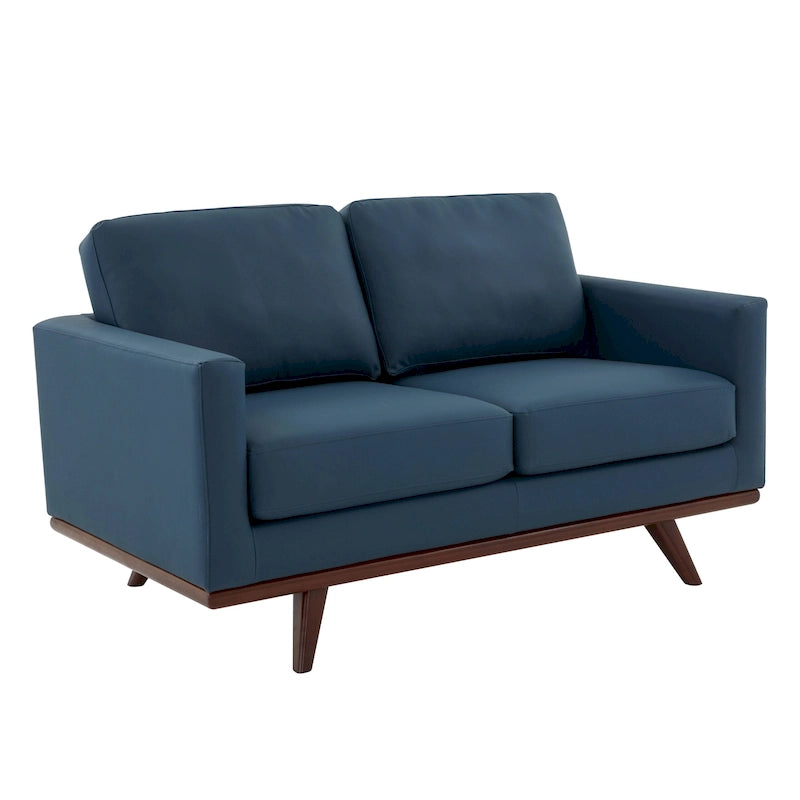 Causeuse moderne en cuir pour 2 personnes avec base en bois de bouleau pour salon, chambre, jardin, lounge - 58.27