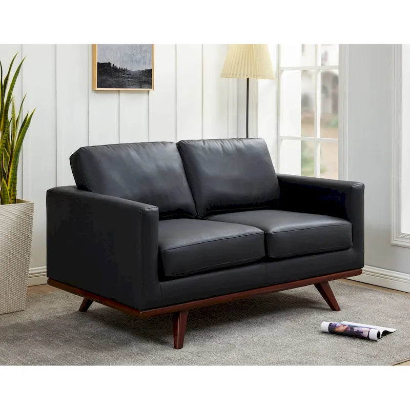 Causeuse moderne en cuir pour 2 personnes avec base en bois de bouleau pour salon, chambre, jardin, lounge - 58.27