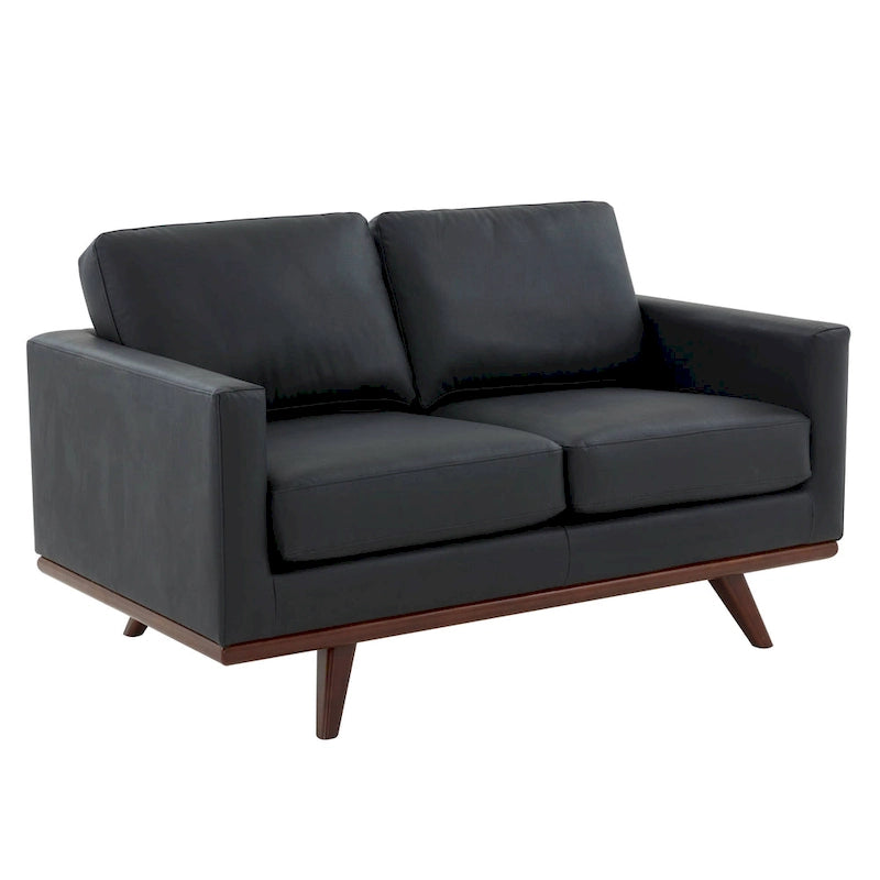 Causeuse moderne en cuir pour 2 personnes avec base en bois de bouleau pour salon, chambre, jardin, lounge - 58.27