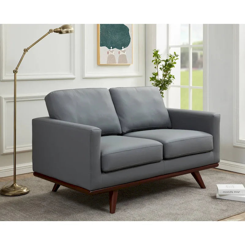 Causeuse moderne en cuir pour 2 personnes avec base en bois de bouleau pour salon, chambre, jardin, lounge - 58.27