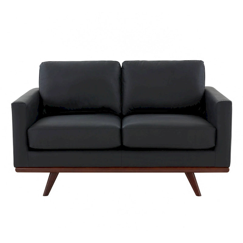 Causeuse moderne en cuir pour 2 personnes avec base en bois de bouleau pour salon, chambre, jardin, lounge - 58.27