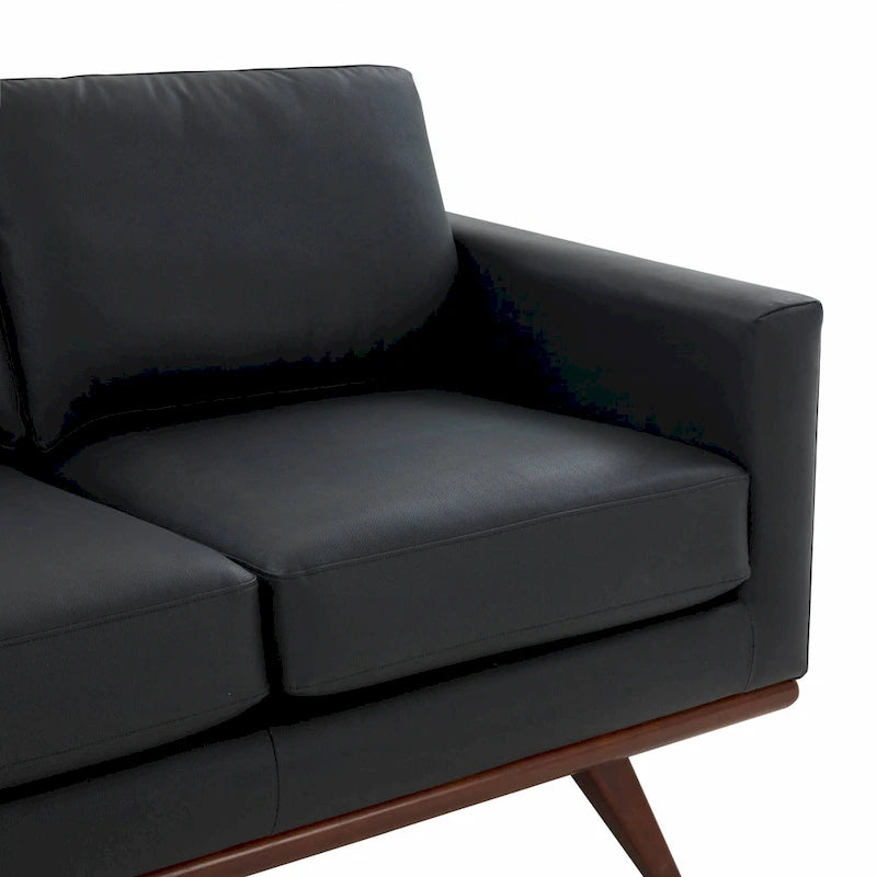 Causeuse moderne en cuir pour 2 personnes avec base en bois de bouleau pour salon, chambre, jardin, lounge - 58.27