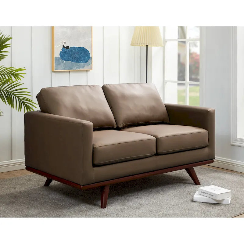 Causeuse moderne en cuir pour 2 personnes avec base en bois de bouleau pour salon, chambre, jardin, lounge - 58.27