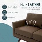 Causeuse moderne en cuir pour 2 personnes avec base en bois de bouleau pour salon, chambre, jardin, lounge - 58.27