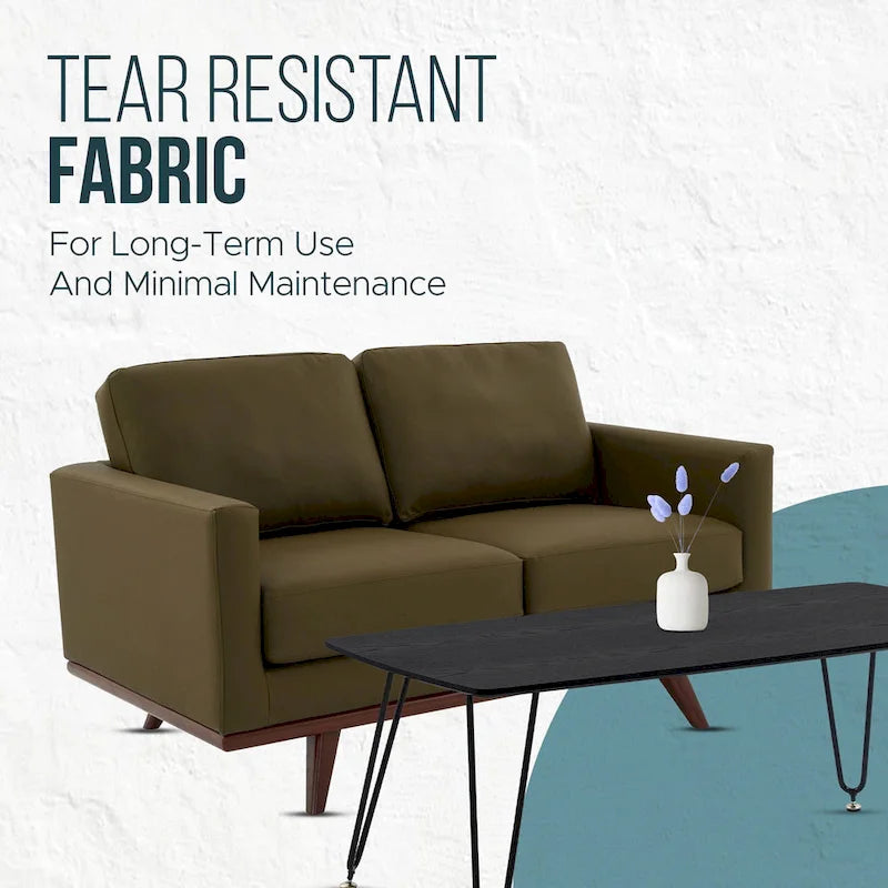 Causeuse moderne en cuir pour 2 personnes avec base en bois de bouleau pour salon, chambre, jardin, lounge - 58.27