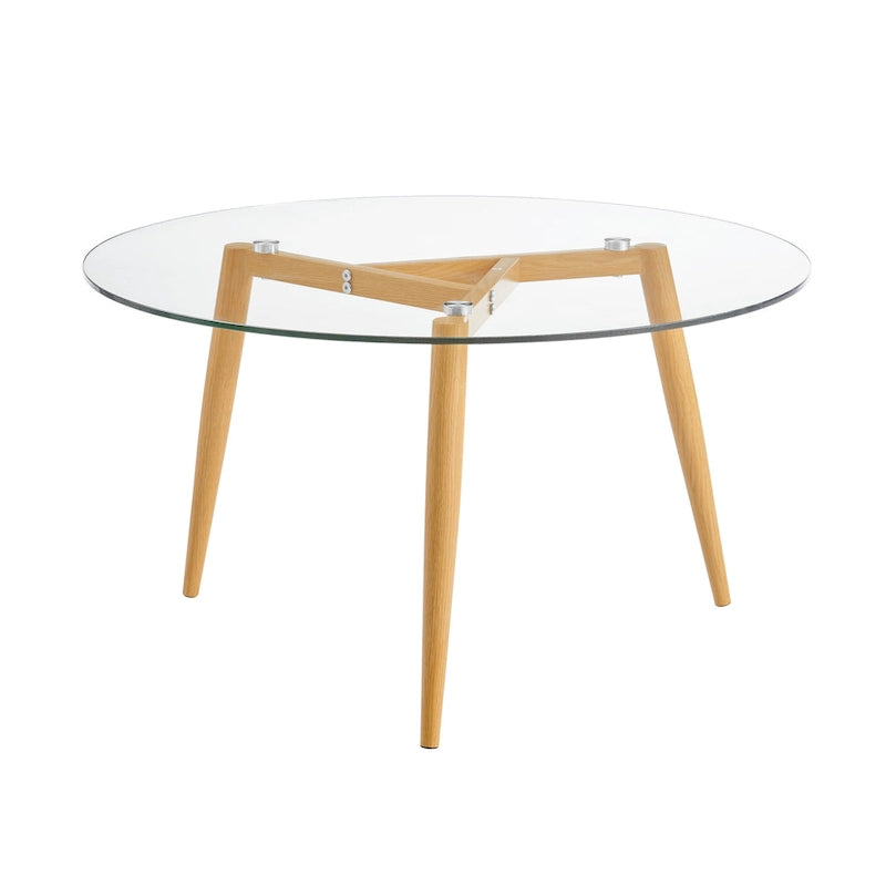 Table basse avec pieds effilés et plateau en verre