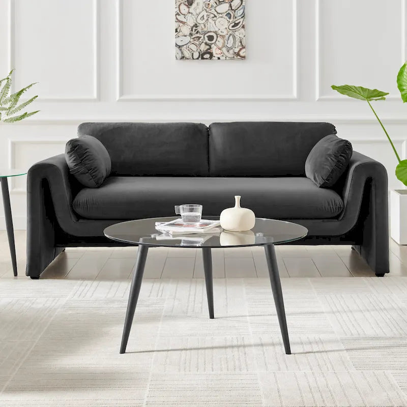 Table basse avec pieds effilés et plateau en verre