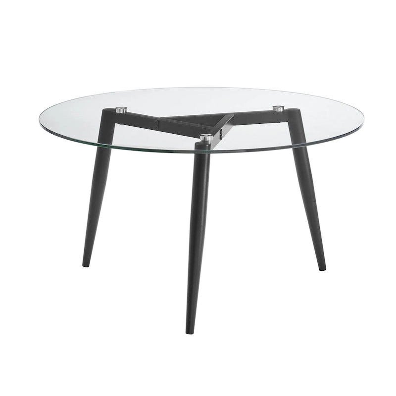 Table basse avec pieds effilés et plateau en verre