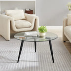 Table basse avec pieds effilés et plateau en verre