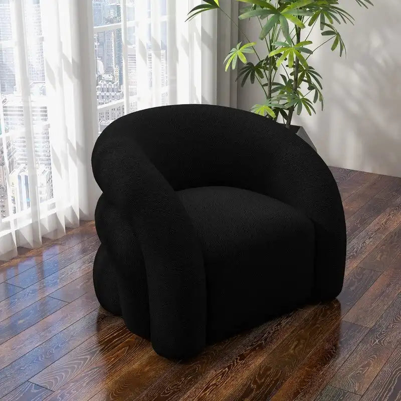 Fauteuil d'appoint rembourré en tissu bouclette pivotant à 360 degrés, style Glam moderne, avec dossier capitonné