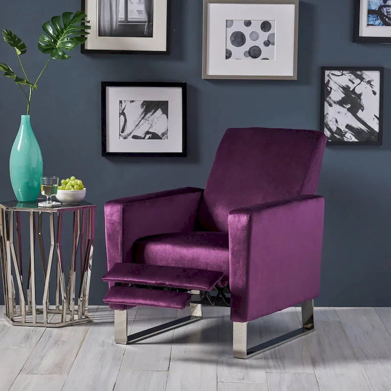 Fauteuil inclinable moderne en velours avec pieds en acier par