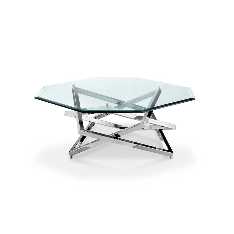 Table basse carrée moderne en métal chromé et verre